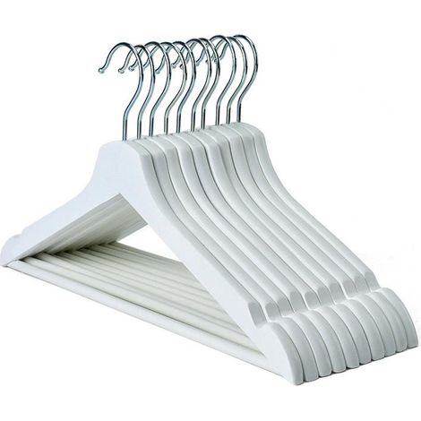 Cintres en Bois Naturel Lot de 5 - Fabriqué en UE - Patère Blanche pour Armoire - Crochet Rotatif 360° - Encoches aux Épaules - Portant (1/5)