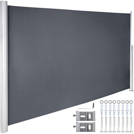 VEVOR Retractable Side Awning, 63''x 118'' Aluminum Outdoor Privacy Screen, 280g Polyester Water-proof Retractable Patio Screen, UV 30+ Room Divider Wind Screen for Patio, Backyard, Balcony, Gray (1/6)