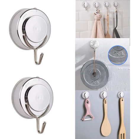 Crochet à ventouse pour salle de bain, toilettes, cuisine, puissant crochet porte-serviettes, douche, crochet pour peignoir, acier inoxydable, 2 pièces (1/5)