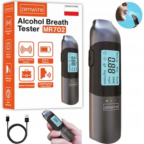 Alcoholímetro profesional para policía sin boquilla, con batería recargable USB-C, Zenwire MR702 (1/5)