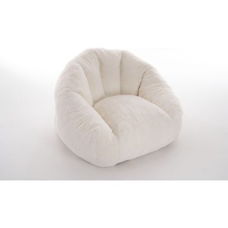 Poltrona puff grande per adulti in poliestere effetto pelo con schiuma, crema, HOMVRA (1/5)