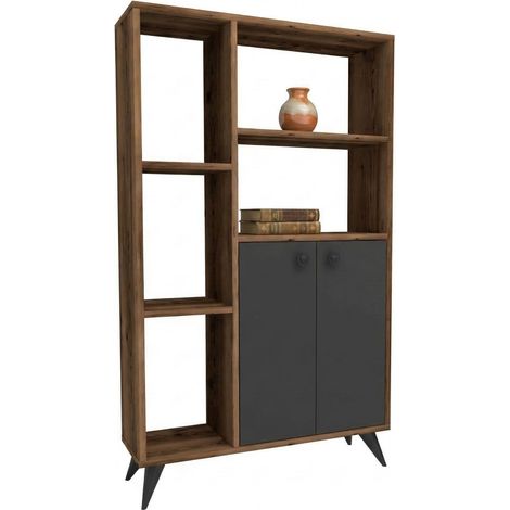 Libreria Taggia, Biblioteca 5 Ripiani, 2 Ante, Installazione Libera, 80x25x136h cm Marrone Noce