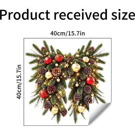 Boule lumineuse de Noël suspendue en forme de branche de pin, film statique adhésif pour portes vitrées et vitrines de magasins - Stickers de fenêtre pour une ambiance festive, stickers de décoration