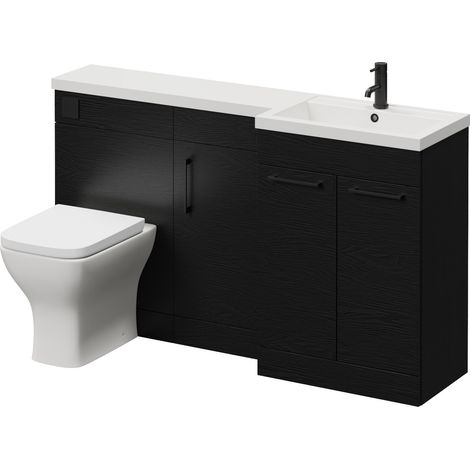 Napoli 390 Nero Oak 1500mm 3 Door Vanity Unit Toilet Suite with Right Hand Square Lucia Basin - 1500mm - Matt Black 160mm HandleWith Kingston Toilet Pan and Seat