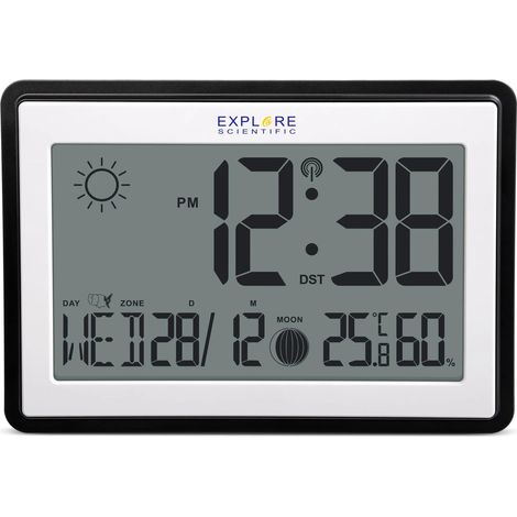 Explore Scientific RDC8002 Reloj de pared negro blanco LCD