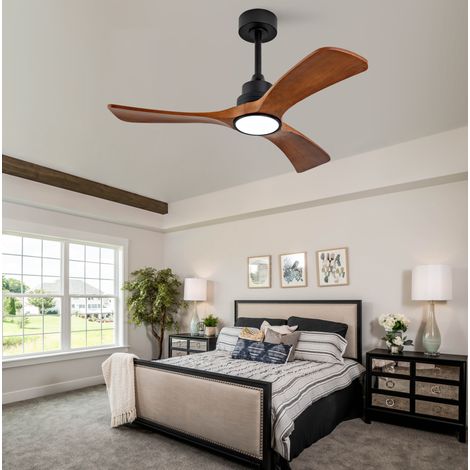 Ventilador de techo 42 pulgadas con luz LED, 3 aspas de madera maciza, mando a distancia, motor DC reversible (1/5)