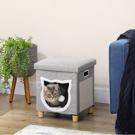 CHICFURN otomana para gato 35,5 x 35,5 x 42,5 cm gris MDF con cojín (1/5)