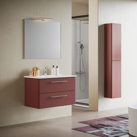 Mobile bagno sospeso 82 cm Ruggine Opaco con specchio e lavabo - MAYA1 (1/4)