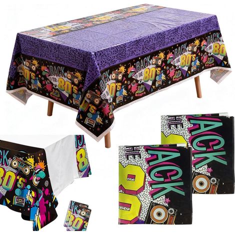 2er-Set 80er Jahre Tischdecke 130x220cm, Retro Party Deko wasserdicht