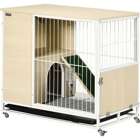 Cage lapin clapier sur roulettes toit ouvrant plateformes plateau amovible 78 x 52,5 x 76,5 cm