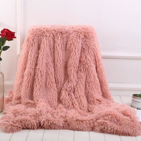1 pièce Couverture en peluche moelleuse, fausse fourrure douce, 80 x 120 cm, rose pâle, pour canapé ou lit
