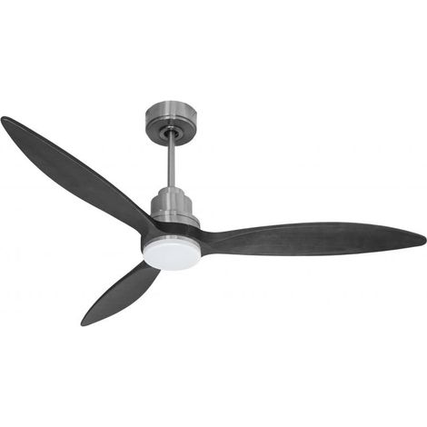 Tenerife - Super destratificateur et ventilateur DC 132 cm  Chrome pales bois noir avec Lumière 25 à 35 m²