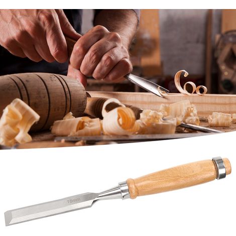Ciseau plat pour le travail du bois, manche en bois, portable, fournitures industrielles, Cr V 18 mm (1/5)
