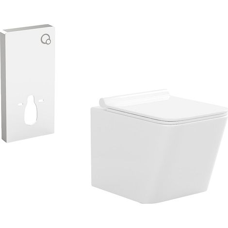 Pack WC suspendu blanc avec bâti-support décoratif - CLEMONA (1/4)