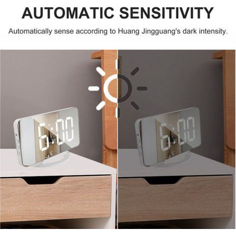 ensemble réveil LED miroir affichage USB charge ABS bureau horloge suspendue pour chambre (1/5)