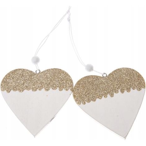 Ciondolo a forma di cuore in legno, 6,5x7,8 cm, 2 pezzi, bianco (1/5)