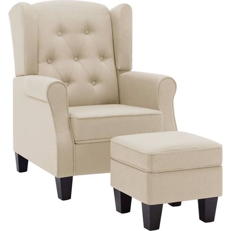 Comoda poltrona lounge moderna di design con poggiapiedi in tessuto crema DEC026831