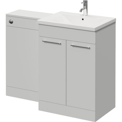 Napoli 460 Gloss Grey Pearl 1100mm 2 Door Vanity Unit Toilet Suite with Glide Basin - 1100mm - Chrome 160mm HandleWithout Kingston Toilet Pan
