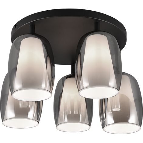 Plafonnier 5xE14, max. 10W, Verre Fumé, Corps Métal Noir Mat – Trio Select - Barret (1/3)