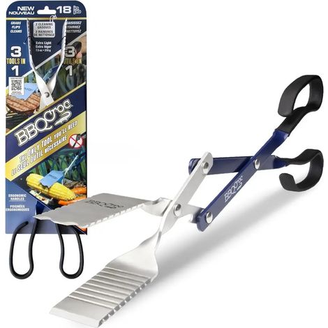 Outil de barbecue 3 en 1 de 45 cm (18 pouces) - Pince légère à long manche, spatule et grattoir à grille (1/5)