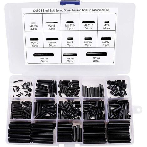 Kit de 390 Goupilles Élastiques en Acier au Manganèse – Diamètres M1,5 à M6, avec Boîte de Rangement