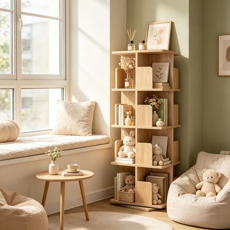 Étagère à plantes pivotante compacte, support de rangement pour livres, étagère d’angle pour salle de bain, meuble de bureau avec tablettes, présentoir végétal uniquement (1/5)