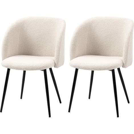 Lot de 2 chaises de salle à manger avec dossier en tissu effet laine boucleé pieds en acier 55 x 62 x 80 cm beige noir (1/5)