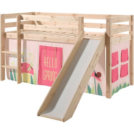 SLEEPY - Lit Mi-Haut Tobogan en Pin Naturel 90x200cm Housse Garden (1/4)