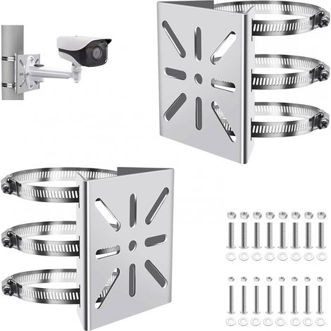 2 Set Acier Inoxydable avec Réglables 6 Boucles 20 cm pour Caméras CCTV Support Camera Exterieur Support Poteau Vertical Caméra Universel Montage (1/5)