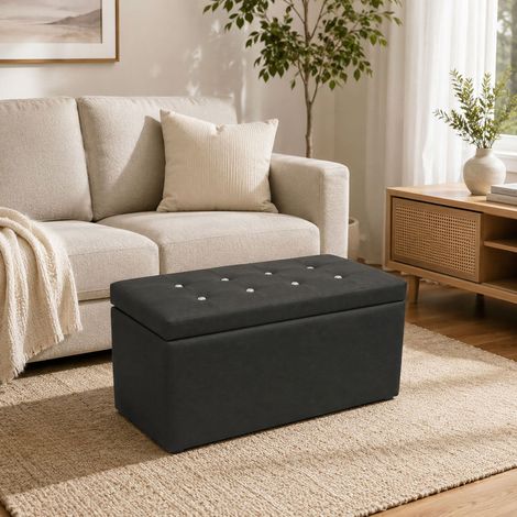 Talamo Italia - Pouf contenitore Felicita, Baule contenitore, Supporto per divano, Poggiapiedi con box, Made in Italy, 90x45 h45 cm, Grigio (1/4)