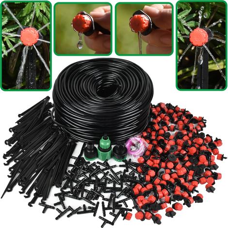 Système d'irrigation goutte à goutte portable de 20 m avec 24 goutteurs réglables et brumisateur intégré (20 m - 24 goutteurs). Compatible avec les tuyaux d'arrosage. (1/4)