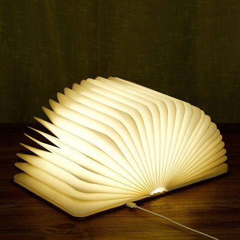royaluxe -Lampe de livre pliante en bois, lampes de livre à LED magnétiques, lumières décoratives / veilleuse, lampe de bureau rechargeable USB, idéal pour les femmes / parents / enfants (érable blan