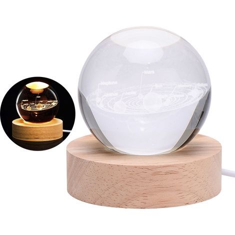 Veilleuse boule de cristal 3D pour chambre à coucher, avec support en bois, sphère lumineuse (1/5)