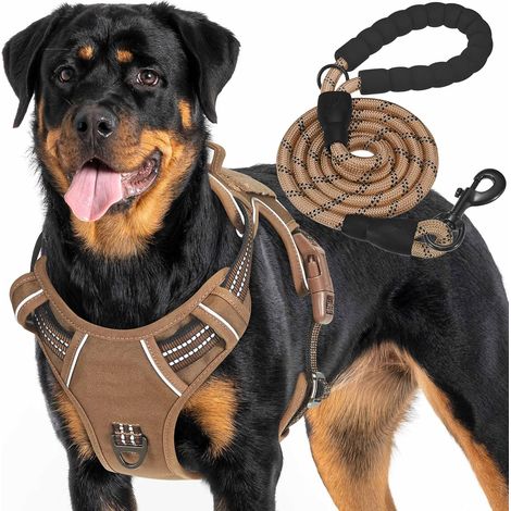 Harnais tactique robuste pour chiens de grande taille, anti-traction, réglable, réfléchissant, contrôle facile, harnais militaire pour chien de travail, taille XL, marron (1/5)