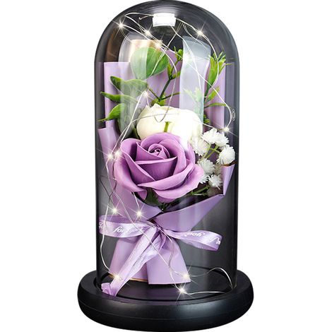 Rose Conservée - Dôme En Verre Avec Lumière LED - Décoration Intérieure Éternelle - Cadeau Pour Saint-Valentin Anniversaire Mariage - 1 Pièce (1/5)
