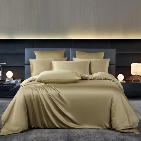 Bettwäsche 200x200 cm Beige 50% Bambus Lyocell Kühlend Atmungsaktiv 3-teilig