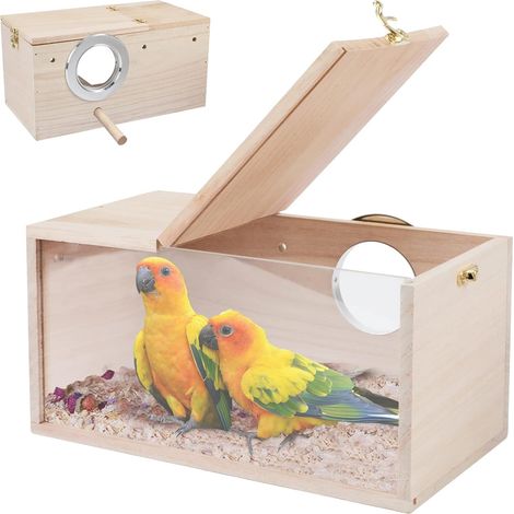 Nichoir Oiseaux - 1 Unité - Bois Et Acrylique - Design Transparent - Pour Perruches Et Inséparables - Avec Perchoir (1/5)
