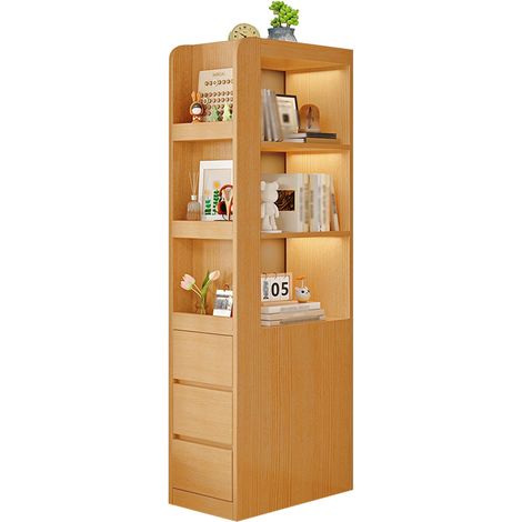 Bibliothèque étroite 200 cm avec 3 niches ouvertes et 3 tiroirs, réversible, anti-basculement (1/5)