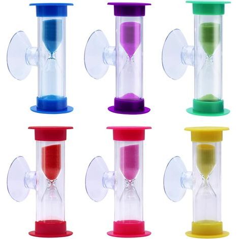 6 Pièces Sablier 3 Minutes avec Ventouse, Sablier Brossage Dents Enfant, Minuteur Sablier 6 Couleurs, Sabliers pour Enfants Jeux Cuisine Bureaux (1/5)