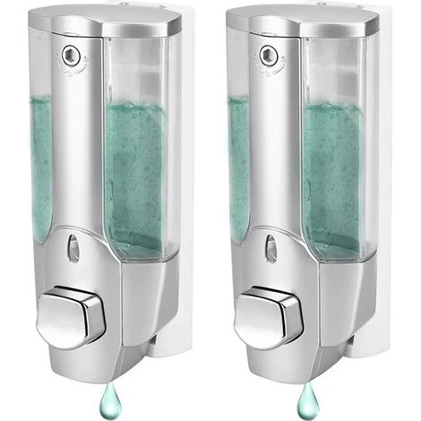 Doppio dispenser di sapone liquido da 350 ml a parete per bagno, doccia, gel, shampoo, lozione, contenitore per flacone (1/5)