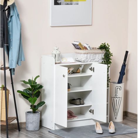 Zapatero con 2 puertas y 4 compartimentos, 83 x 30 x 90 cm, blanco OKMYHOME (1/5)
