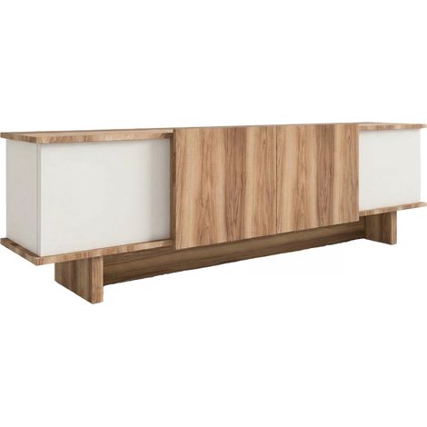 Mueble para TV Clusone, un estante, 4 compartimentos, 4 puertas, 180x33x50h cm beige
