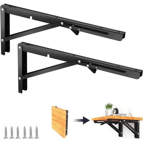 2 Pièces Equerre Pliable, 400 mm Equerre Pliante en Acier Inoxydable avec Vis Pouvant Supporter un Poids de 120 kg, Equerre Etagere Murale pour la Chambre la Salle de Bain la Salle d'Étude le Bureau (1/4)