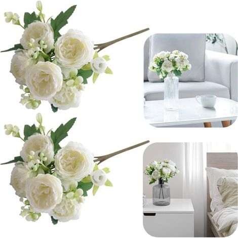 Pivoines artificielles Comprend 5 grandes fleurs Tiges détachables (30 cm Blanc) (1/5)