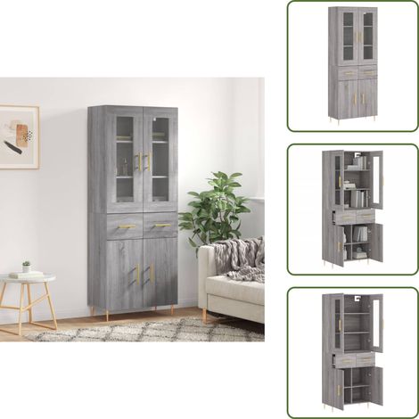 The Living Store Buffet haut Sonoma gris 69,5x34x180 cm Bois d'ingénierie - Buffet Design - Meuble Rangement - Armoire Élégante - Mobilier Salon - Buffet Moderne