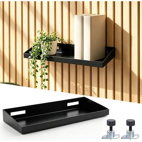 Black Metal Wall Shelf for Acoustic Panels 25 x 10 cm No Drilling for Living Room Bedroom Office Kitchen (1/5)
