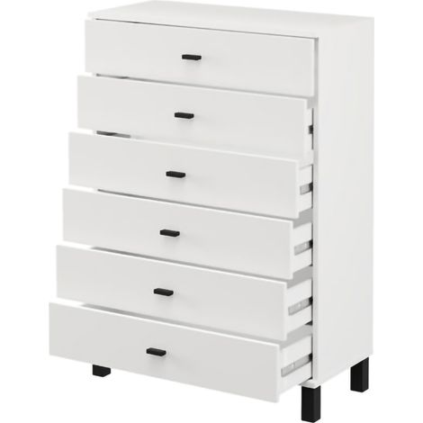 Kommode Otaval, Anrichte mit Einem Regal, 6 Schubladen, 6 Fächer, 77x35x78h cm Weiß