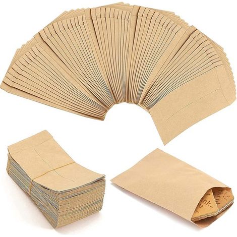 100 unidades, Bolsas de papel kraft, 6 x 10 cm, Bolsas de papel para alimentos, Bolsas pequeñas de papel para alimentos, semillas, Amarillo (1/5)