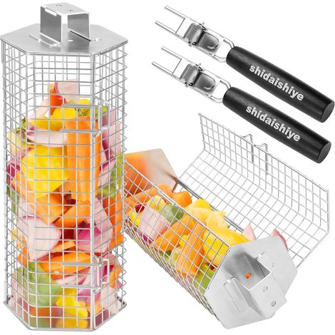 Panier à Barbecue Pour Grillades, Poignée Détachable, Acier Inoxydable 304, Accessoires Barbecue à Legumes, Ustensiles Grill de Cuisine Exterieur Camping (2 pièces) (1/5)