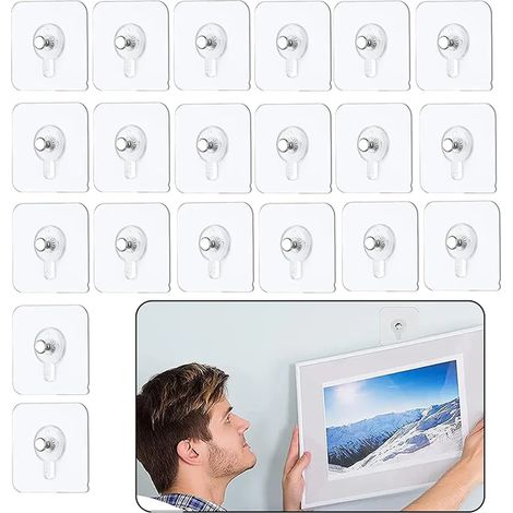 Lot de vingt crochets adhésifs pour tableaux et cadres fixation sans perçage pour accrocher vos œuvres d art et photographies (1/5)